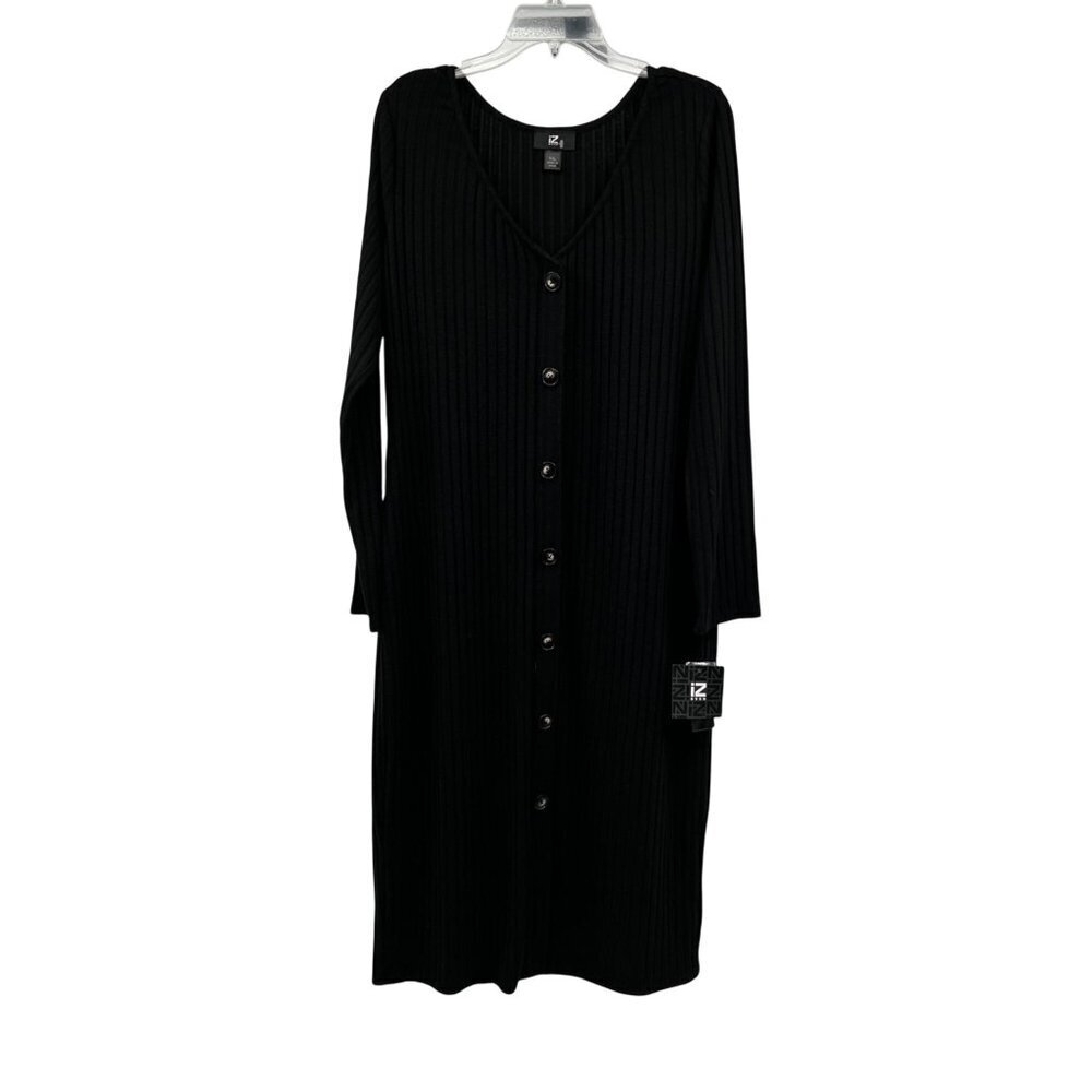 IZ Byer Maxi Sweater Dress Long Sleeve Buttons Ribbed Black Size XXL New